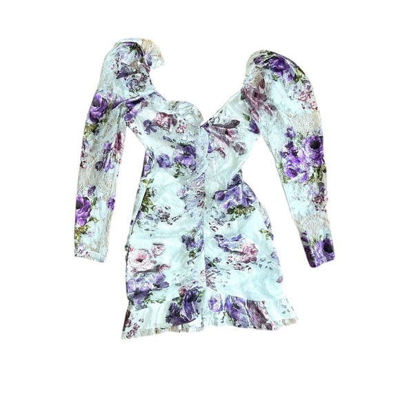 Revolve For Love and Lemons Wildflower Foil Lace Mini Dress in Lavender Sz small - Picture 7 of 15